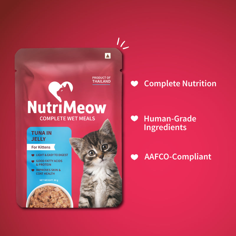 NutriMeow Kitten Trial Pack - Chicken in Gravy + Tuna in Jelly Wet Food (2 x 80 gm) - Heads Up For Tails