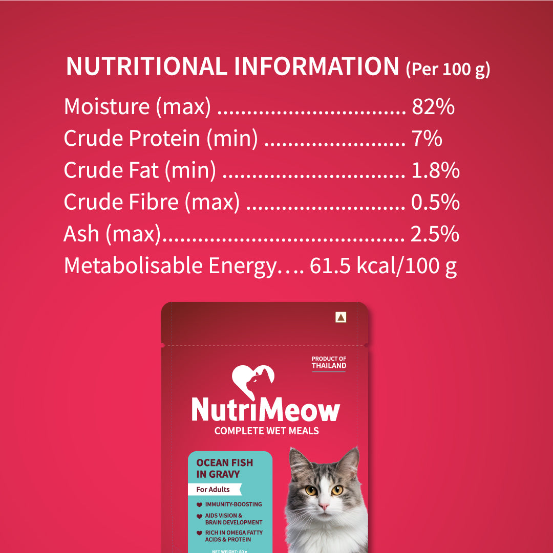 NutriMeow Oceanfish In Gravy Wet Food For Adult Cat - 80 gm - Heads Up For Tails