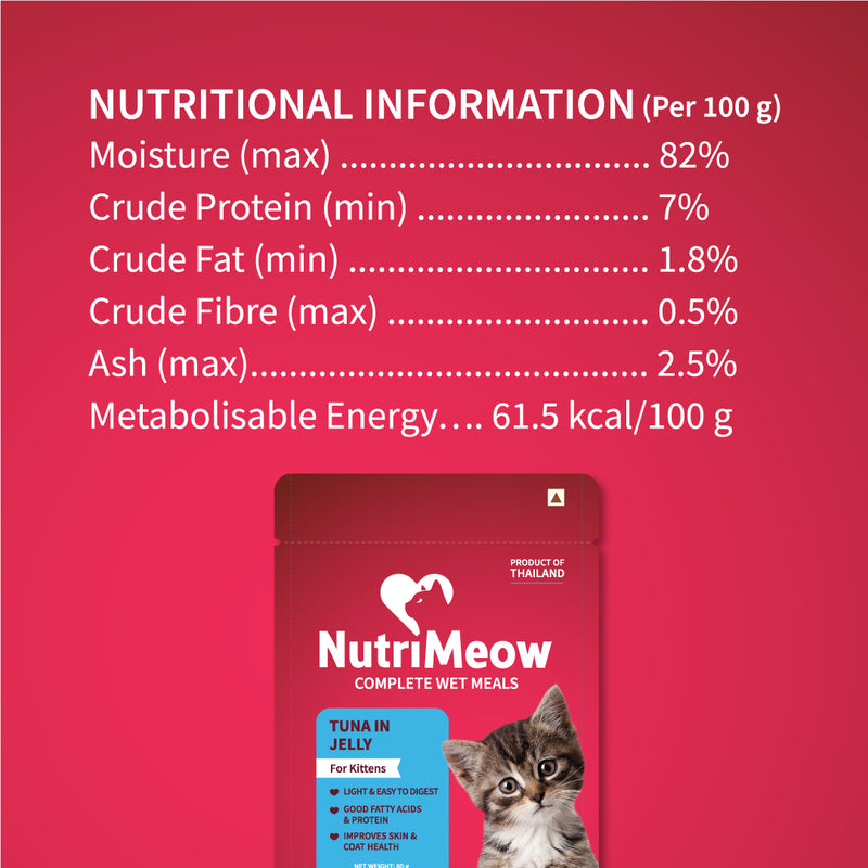 NutriMeow Tuna In Jelly Wet Food For Kitten - 80 gm - Heads Up For Tails