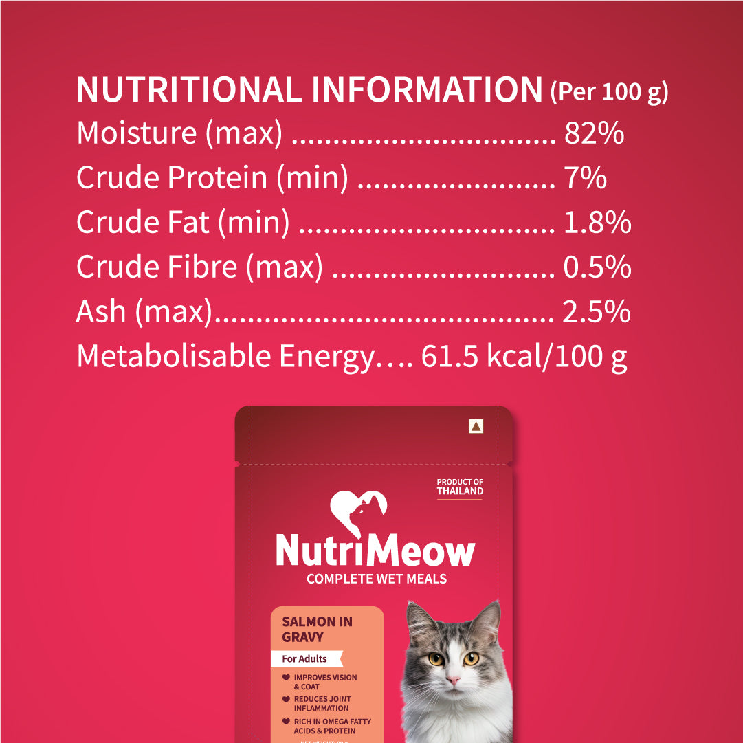 NutriMeow Salmon In Gravy Wet Food For Adult Cat - 80 gm - Heads Up For Tails