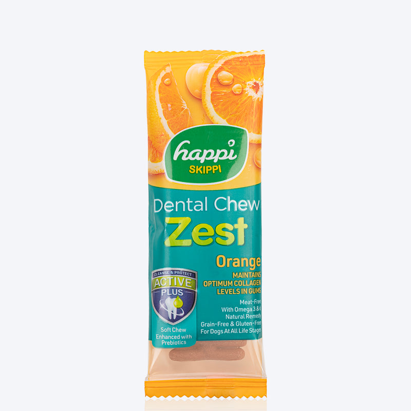 Happi Skippi Dental Chew Zest Orange Dog Treats - 4 inch - 25 gm - Heads Up For Tails