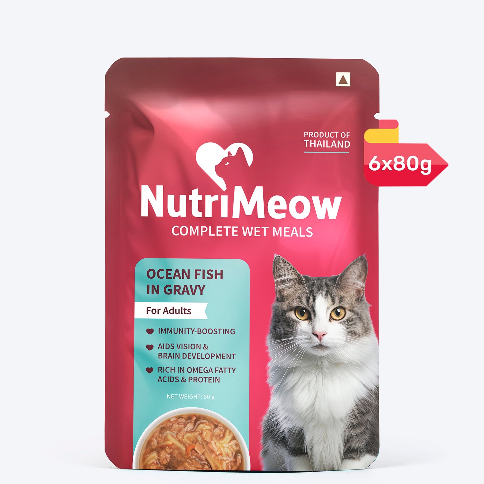 NutriMeow Oceanfish In Gravy Wet Food For Adult Cat - 80 gm - Heads Up For Tails