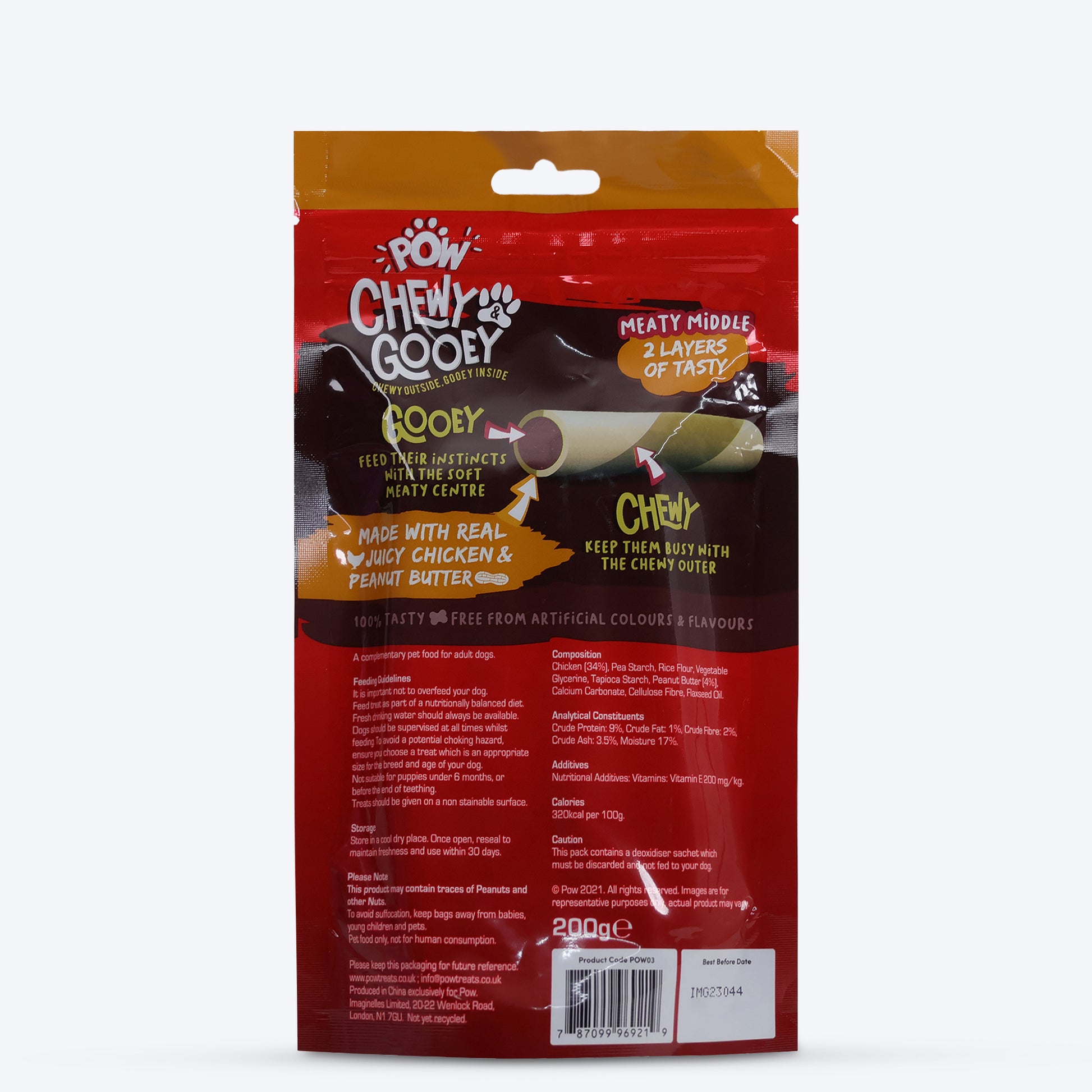 Pow Meaty Middle Twisted Sticks Made With Real Juicy Chicken & Peanut Butter Dog Treats - 200 g - Heads Up For Tails