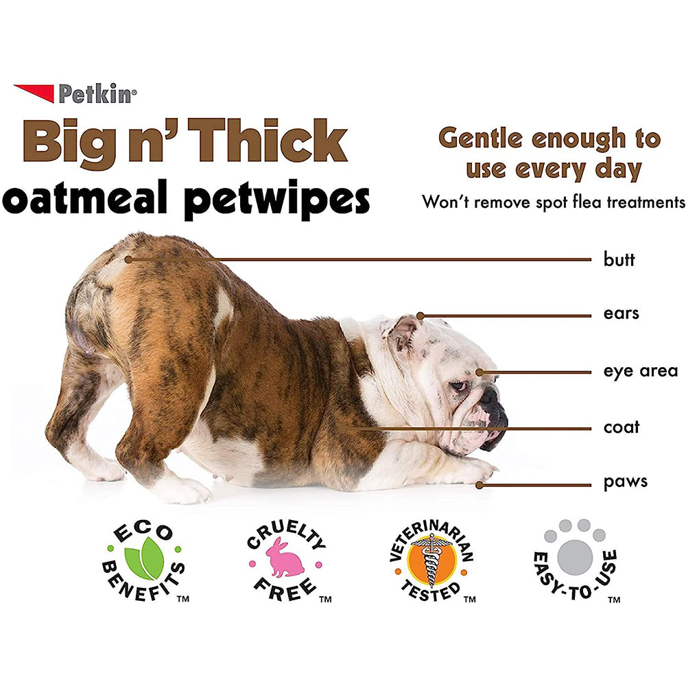 PetKin Oatmeal Dog & Cat Wipes Value Pack - 125 Pcs - Heads Up For Tails