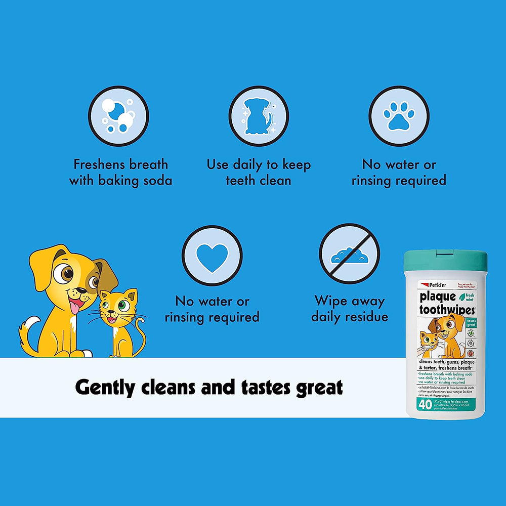 Petkin Toothwipes for Dogs & Cats - 40 Wipes - Heads Up For Tails