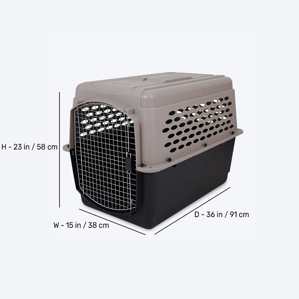 Petmate Vari Kennel Pet Carrier Bleached Linen & Black For Dogs & Cats - 36 X 23 X 15 inch - Heads Up For Tails