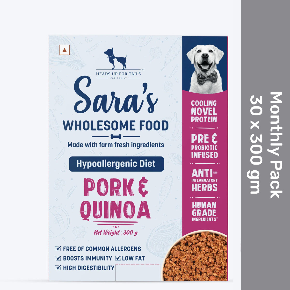 Sara's Wholesome Hypoallergenic Diet Pork & Quinoa Wet Food for Dogs  Human-Grade, Gluten-Free - Monthly Pack