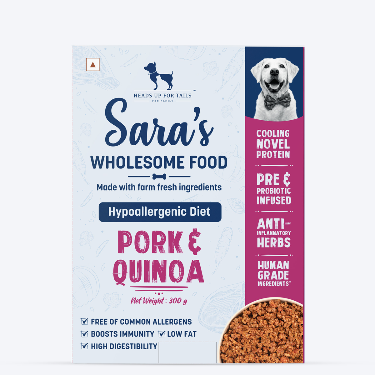 Sara's Wholesome Gluten-Free Hypoallergenic Diet Pork & Quinoa Fresh Dog Food - 300 g
