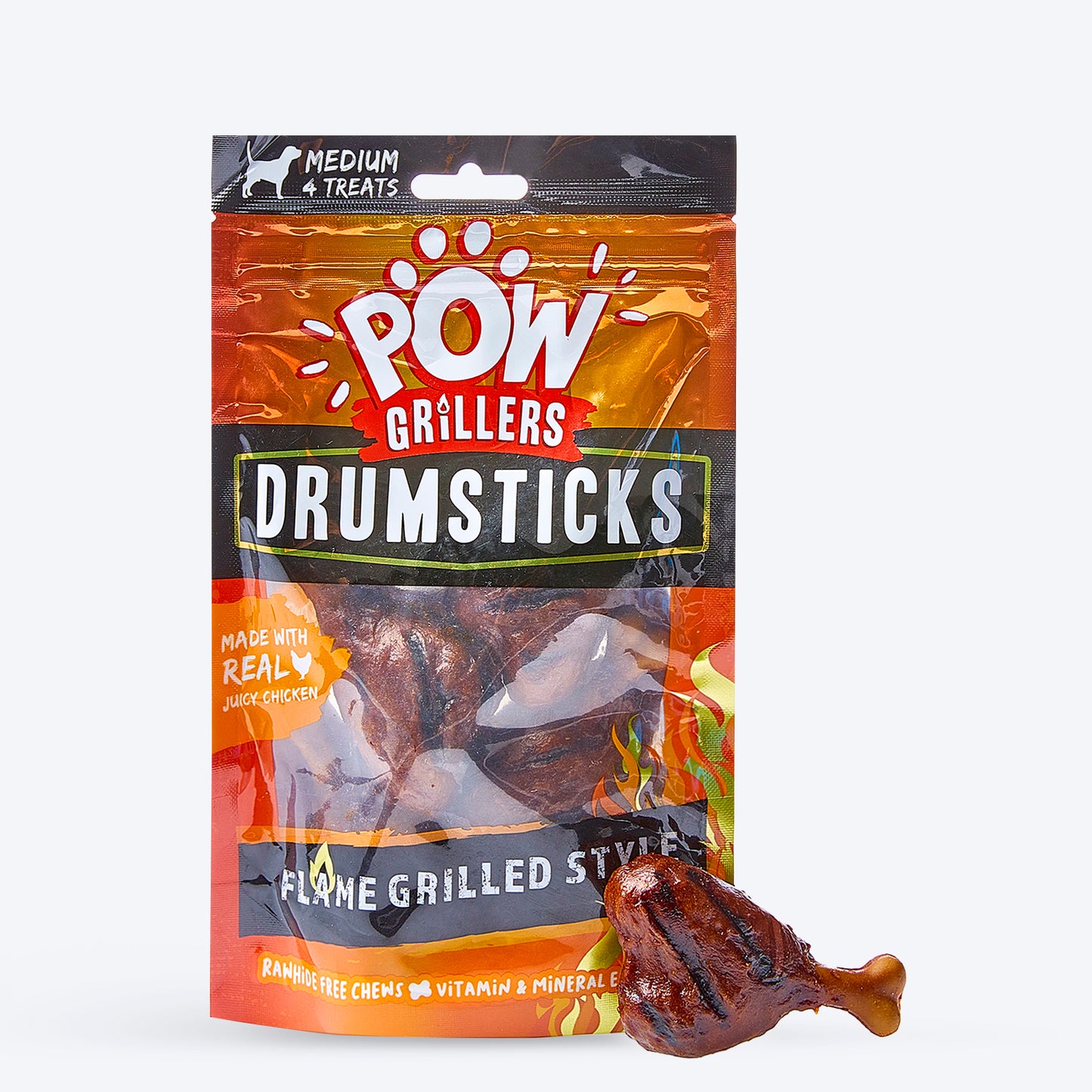 Pow Meaty Middle Grillers Kebabs Made With Real Juicy Chicken Treat For Dog - 115 gm - Heads Up For Tails