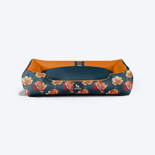 HUFT Personalised Sunset Bloom Lounger Bed For Dog - Navy Blue - Heads Up For Tails