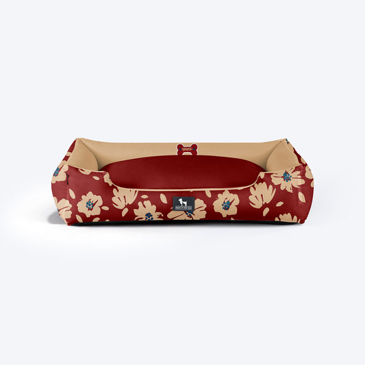 HUFT Personalised Scarlet Blossom Lounger Bed For Dog - Dark Red - Heads Up For Tails