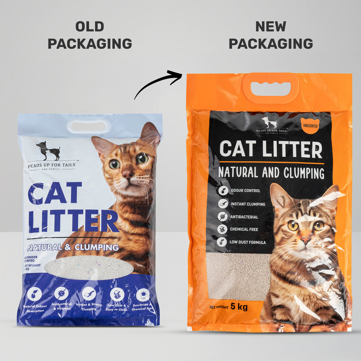 HUFT Cat Litter (Natural & Clumping) - Unscented - 5 kg - Heads Up For Tails