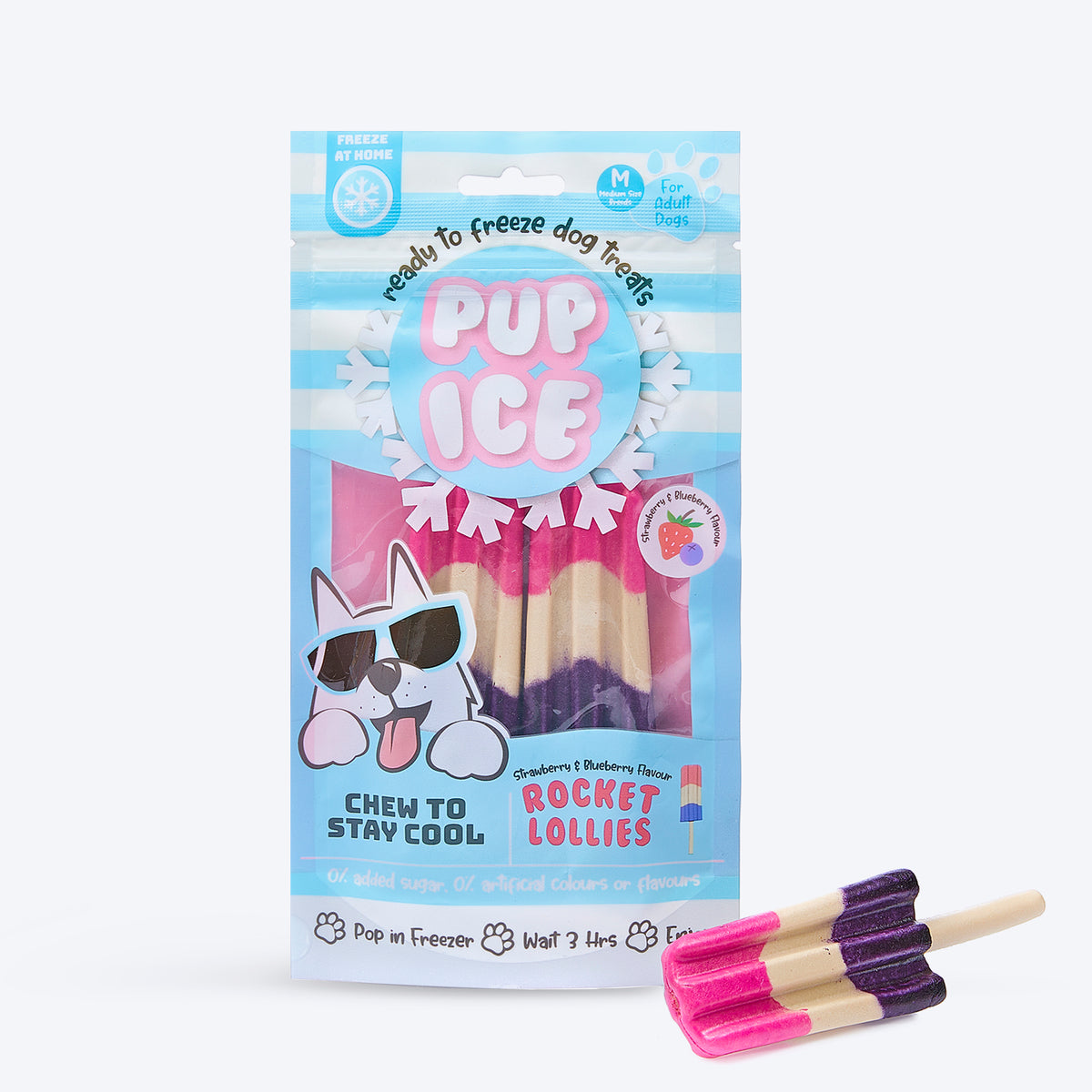 Pup Ice Rocket Lollies Strawberry &amp; Blueberry Ready To Freeze Treat For Adult Dog - 90 gm