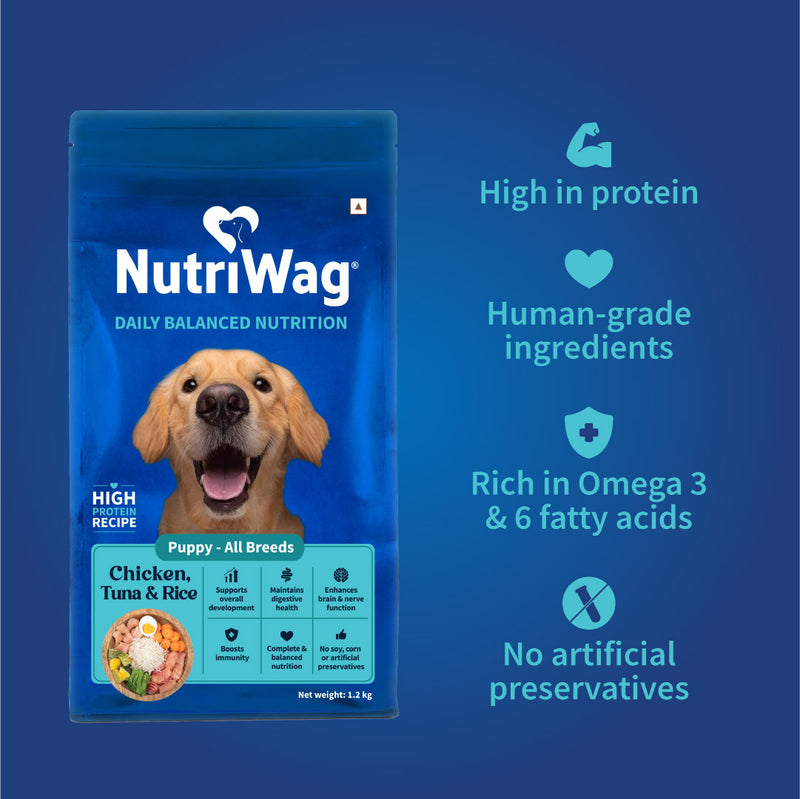 NutriWag Chicken, Tuna & Rice Dry Food For Puppy - Heads Up For Tails