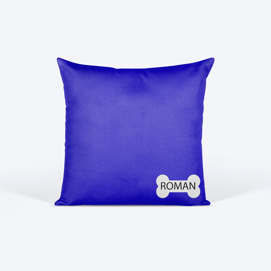 HUFT Blue Personalised Cushion with Bone - 12 inches (30 x 30 cm) - Heads Up For Tails