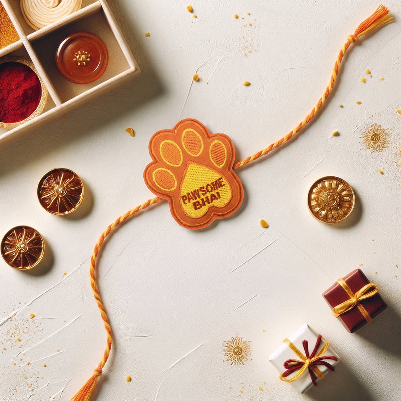 HUFT Pawsome Bhai Tie Rakhi For Dog & Cat - Orange