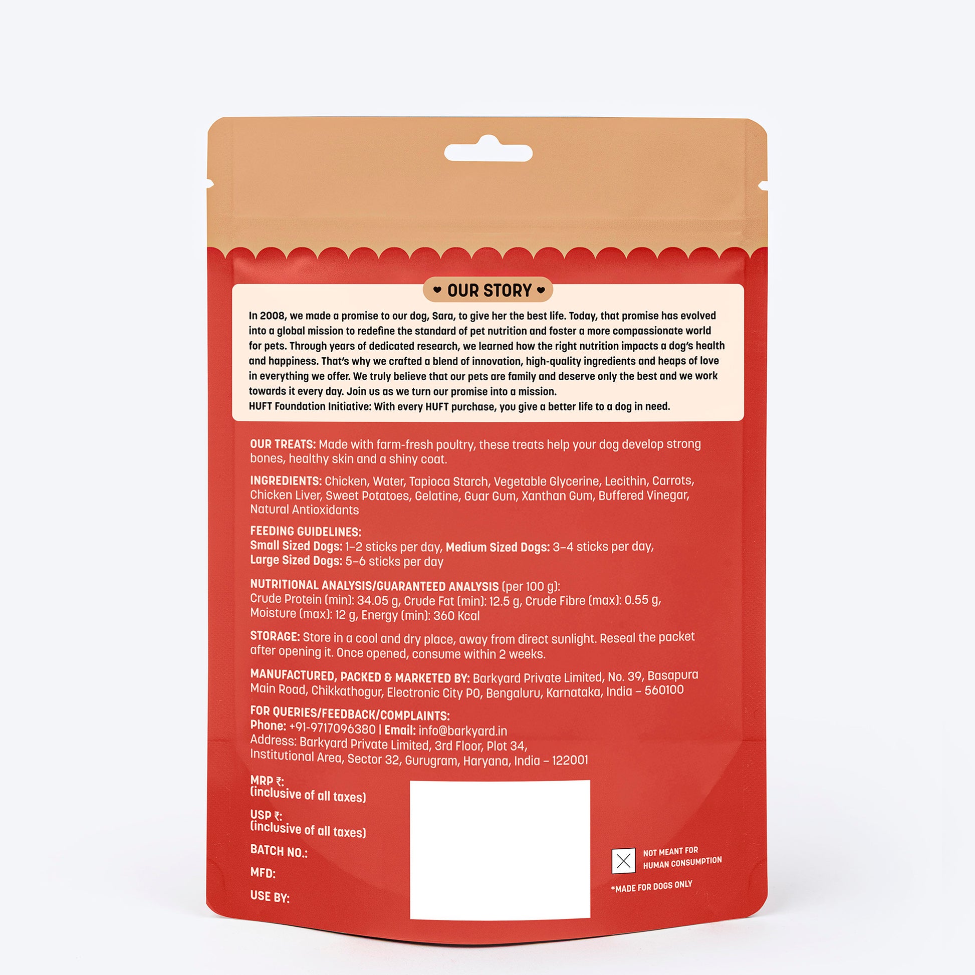 HUFT Yum Nums Soft & Chewy Sticks Real Chicken Treat For Dogs - Heads Up For Tails