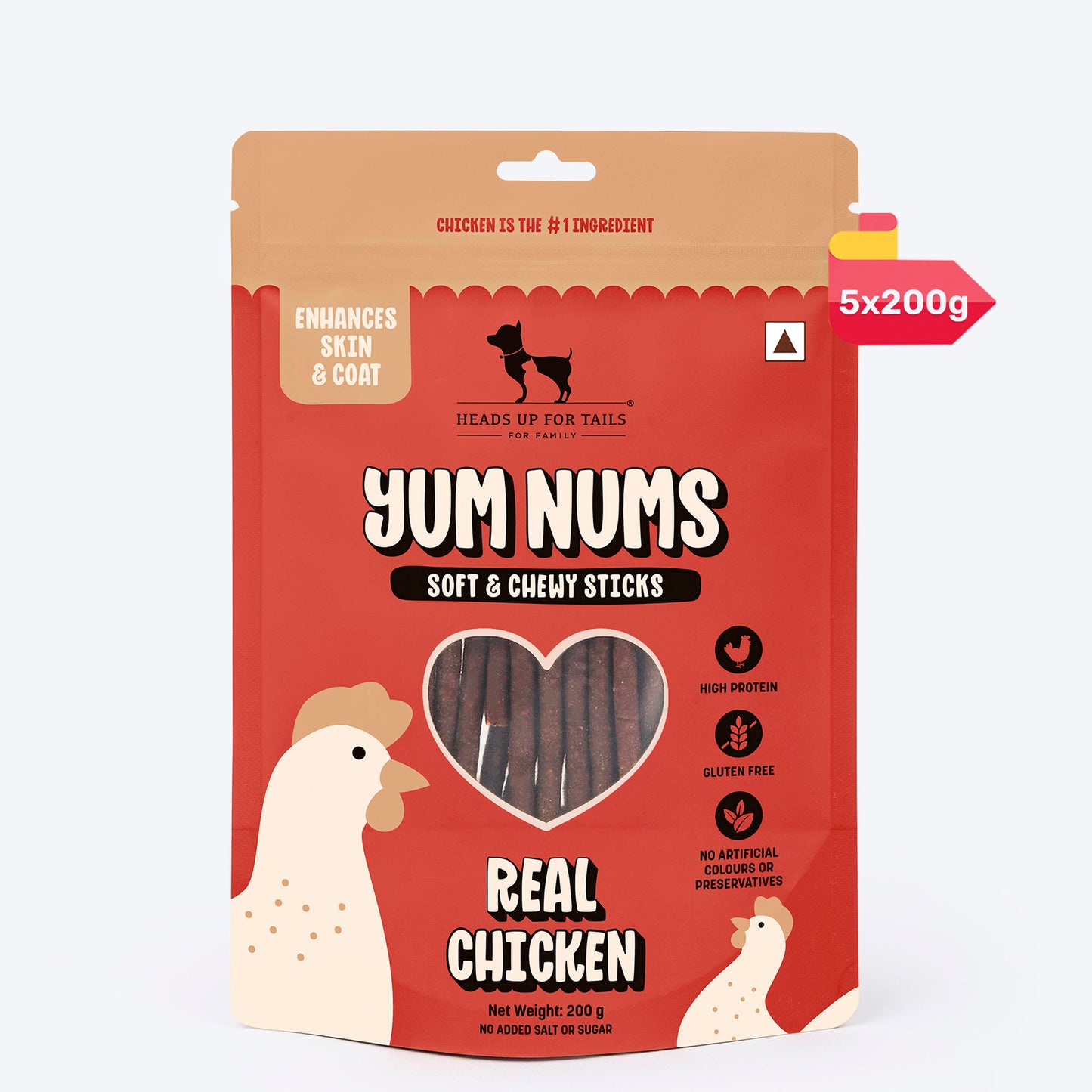 HUFT Yum Nums Soft & Chewy Sticks Real Chicken Treat For Dogs - Heads Up For Tails