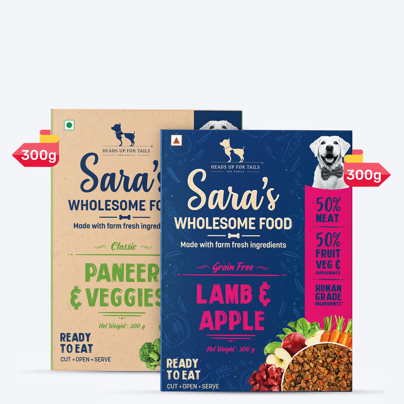 Sara's Wholesome Food Classic Paneer & Veggies and Grain-Free Lamb & Apple Combo - 2x300 gm - Heads Up For Tails