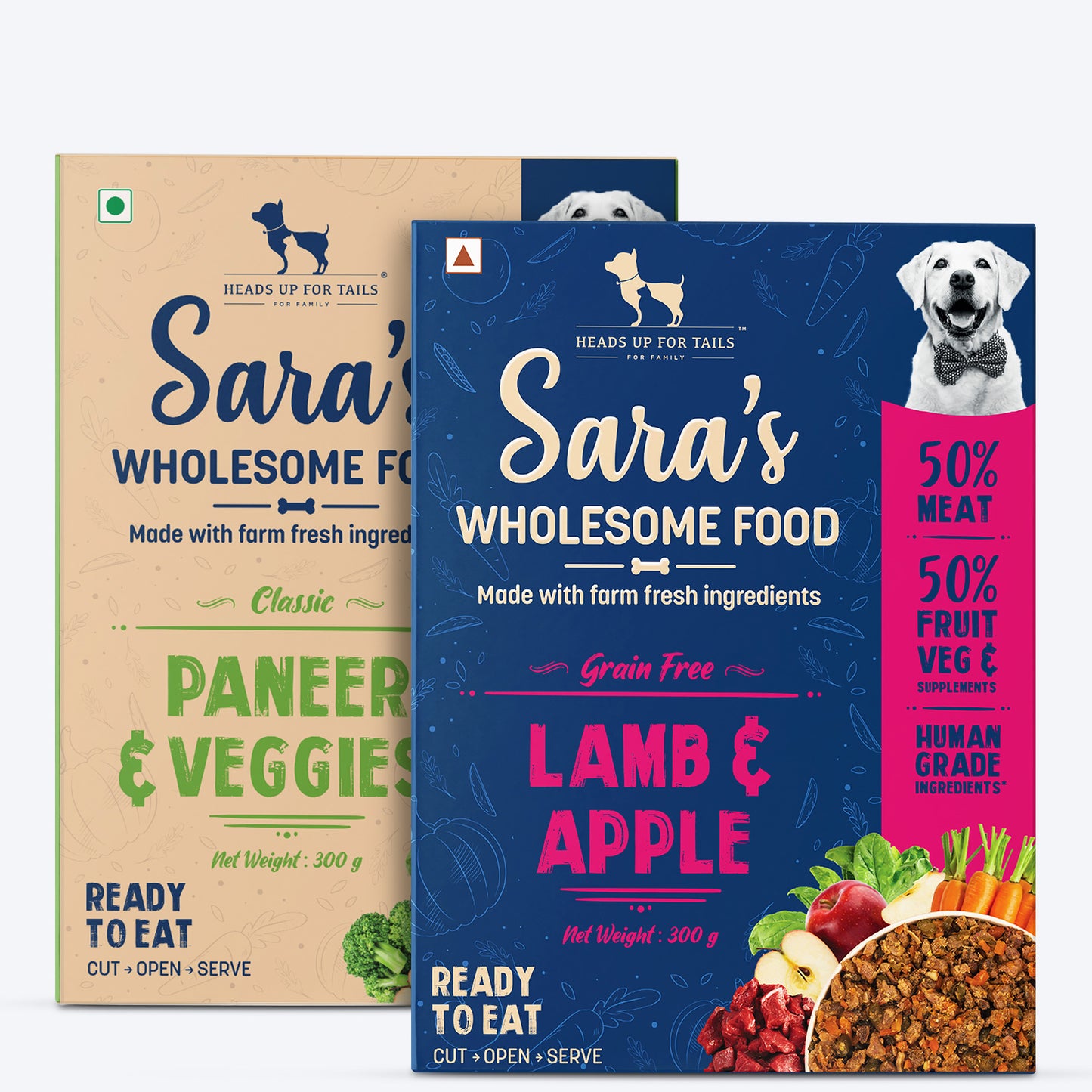 Sara's Wholesome Food Classic Paneer & Veggies and Grain-Free Lamb & Apple Combo - 2x300 gm