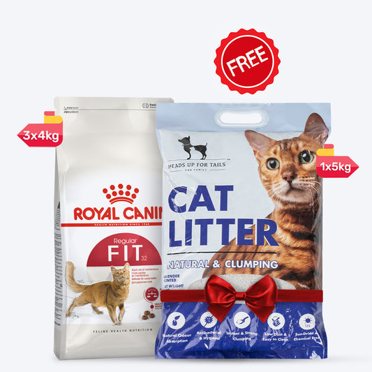 Royal Canin Fit 32 Cat Dry Food & HUFT Cat Litter Combo - 12 kg (3 x 4 kg)