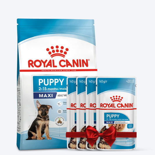 Royal Canin Maxi Dry & Wet Food Combo For Puppy - 10 kg - Heads Up For Tails