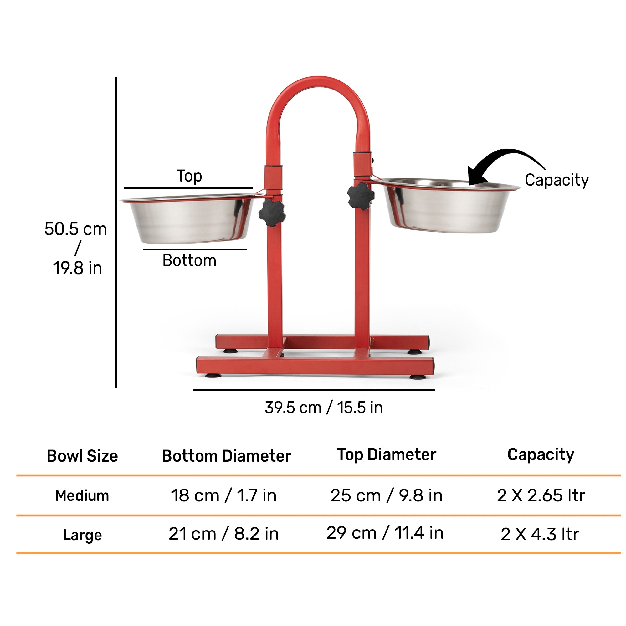 SUPER Premium Range U Shaped Double Diner Stand With Steel Dog Bowl Inserts - Red_01