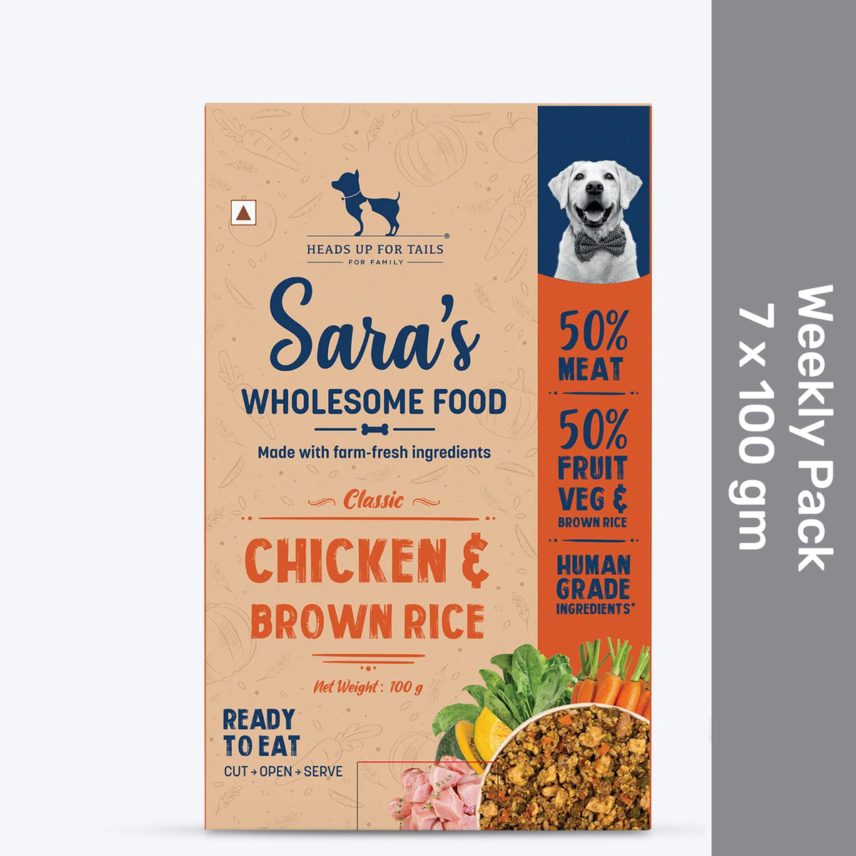 Sara's Wholesome Classic Chicken & Brown Rice Fresh Dog Food - Weekly Pack, All Natural, Ready-to-Eat, Wholesome Ingredients