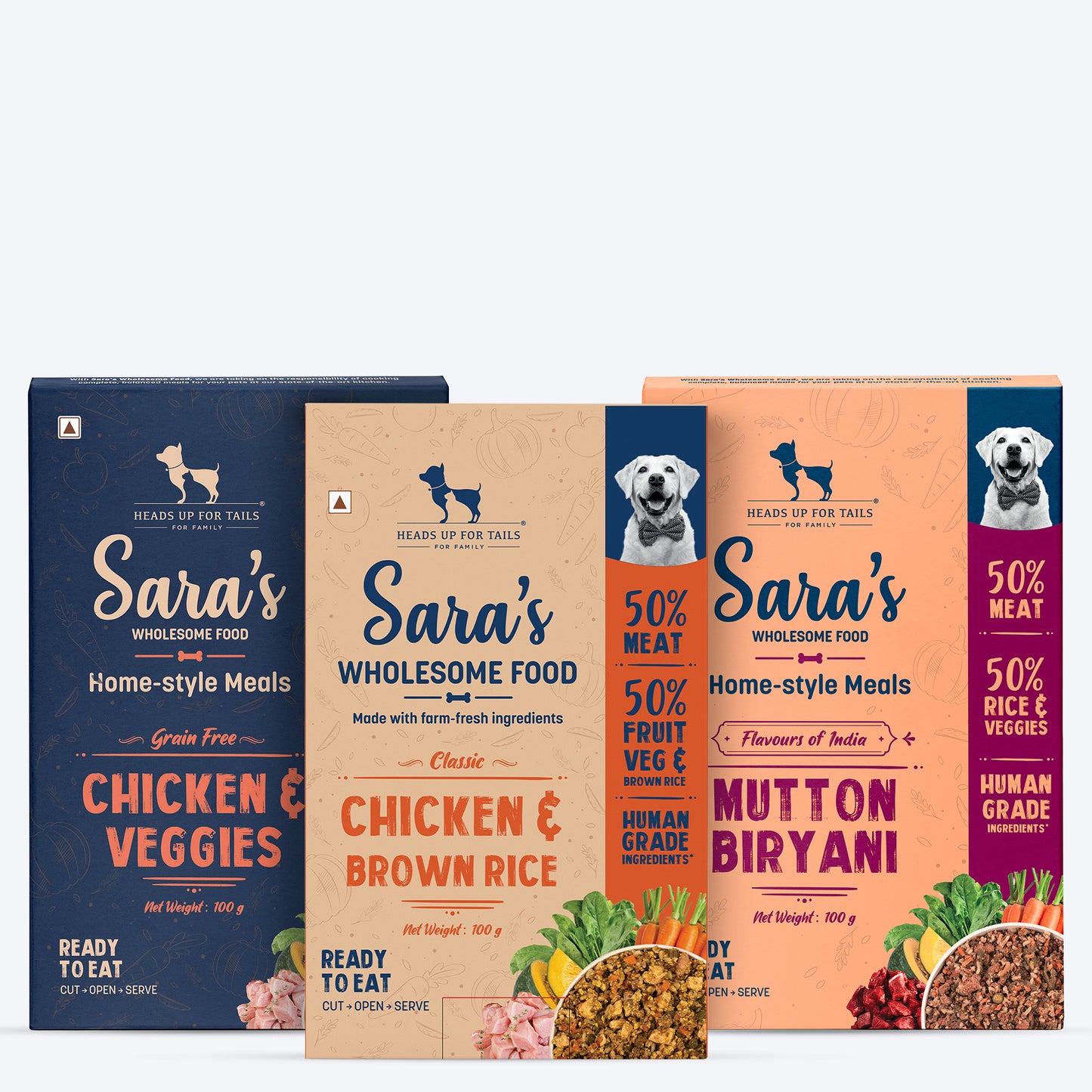 Sara's Wholesome Everyday Meals Combo For Dog - Pack of 3 (100 gm each) - Heads Up For Tails