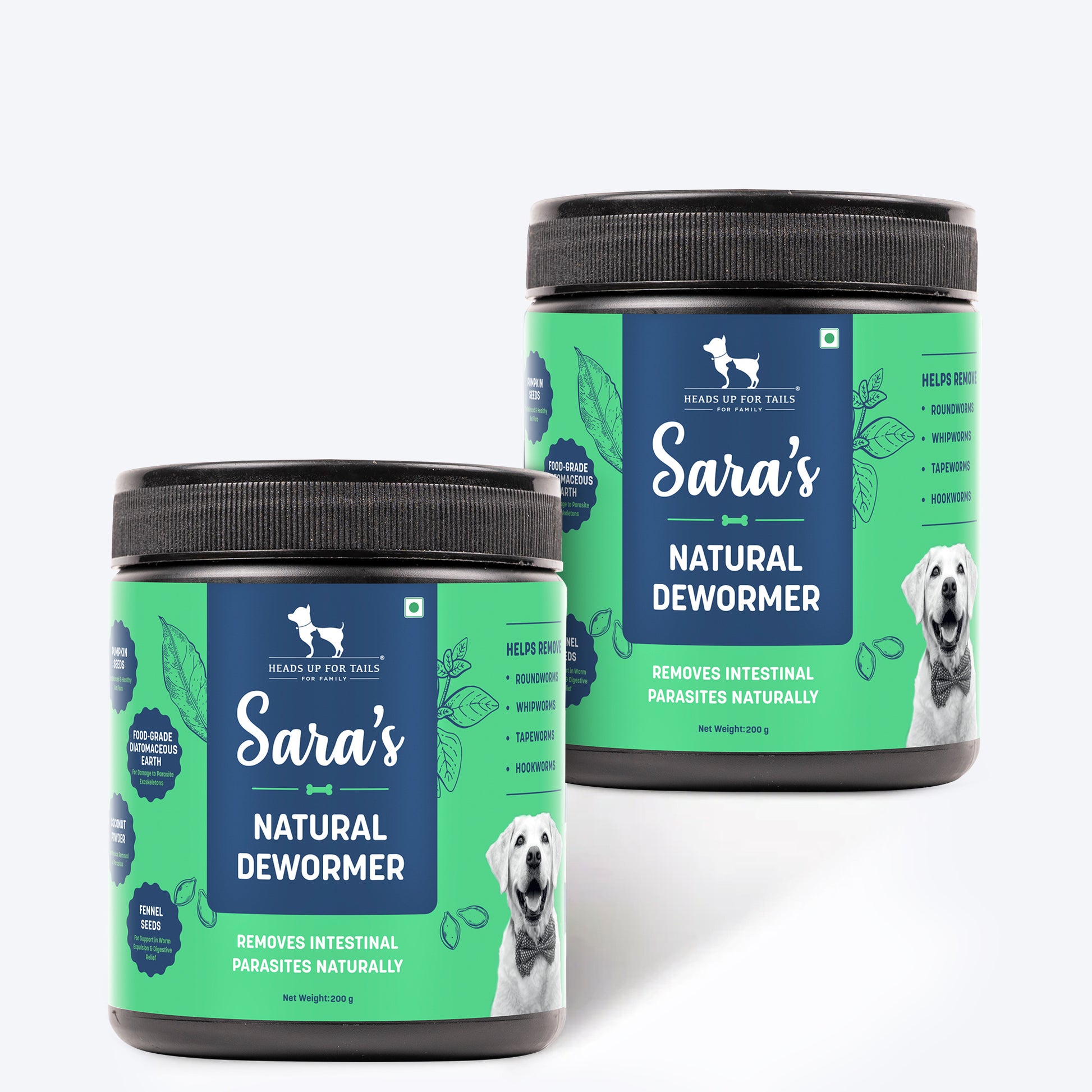 Sara's Booster Natural Dewormer supplement For Dog - 200 gm - Heads Up For Tails