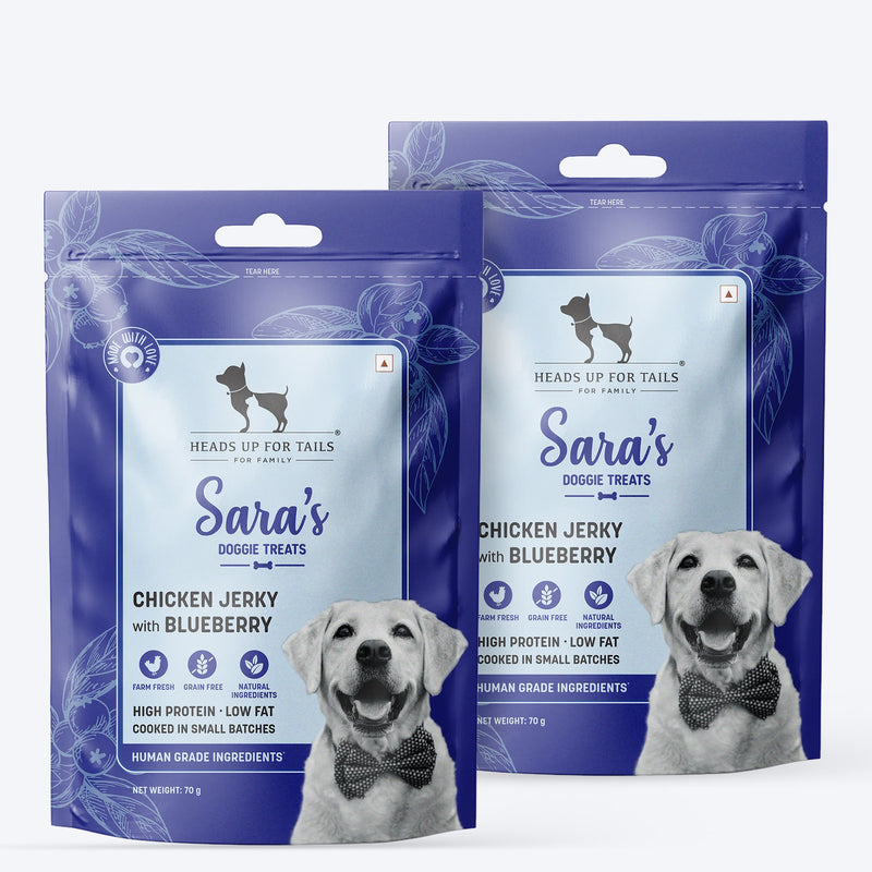Sara's Doggie Treats Dehydrated Chicken Jerky with Blueberry for Dogs, 70 gm Grain-Free, High-Protein - Heads Up For Tails