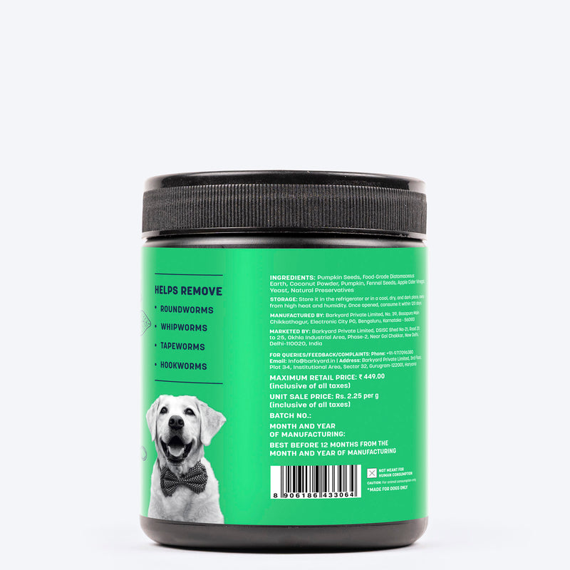 Sara's Natural Dewormer Supplement for Dogs, 200 gm, helps remove intestinal parasites naturally.