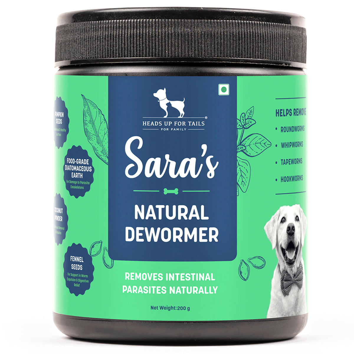 Sara's Natural Dewormer Supplement for Dogs 200g, All-Natural, Gentle Formula, Digestive Health