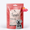 Sara's Doggie Treats Chicken Jerky with Applesauce, 70 g, featuring a dog on the packaging and natural ingredients.