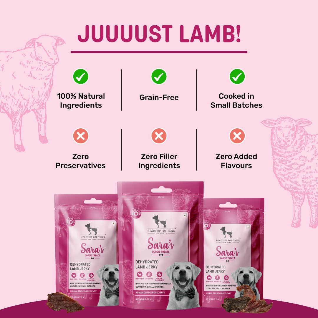 Sara's Doggie Treats - Dehydrated Lamb Jerky - 70 g - Heads Up For Tails