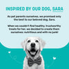 Sara's Doggie Treats Dehydrated Salmon Jerky, 70 gm, features a teal packaging with a smiling dog and fish illustrations.