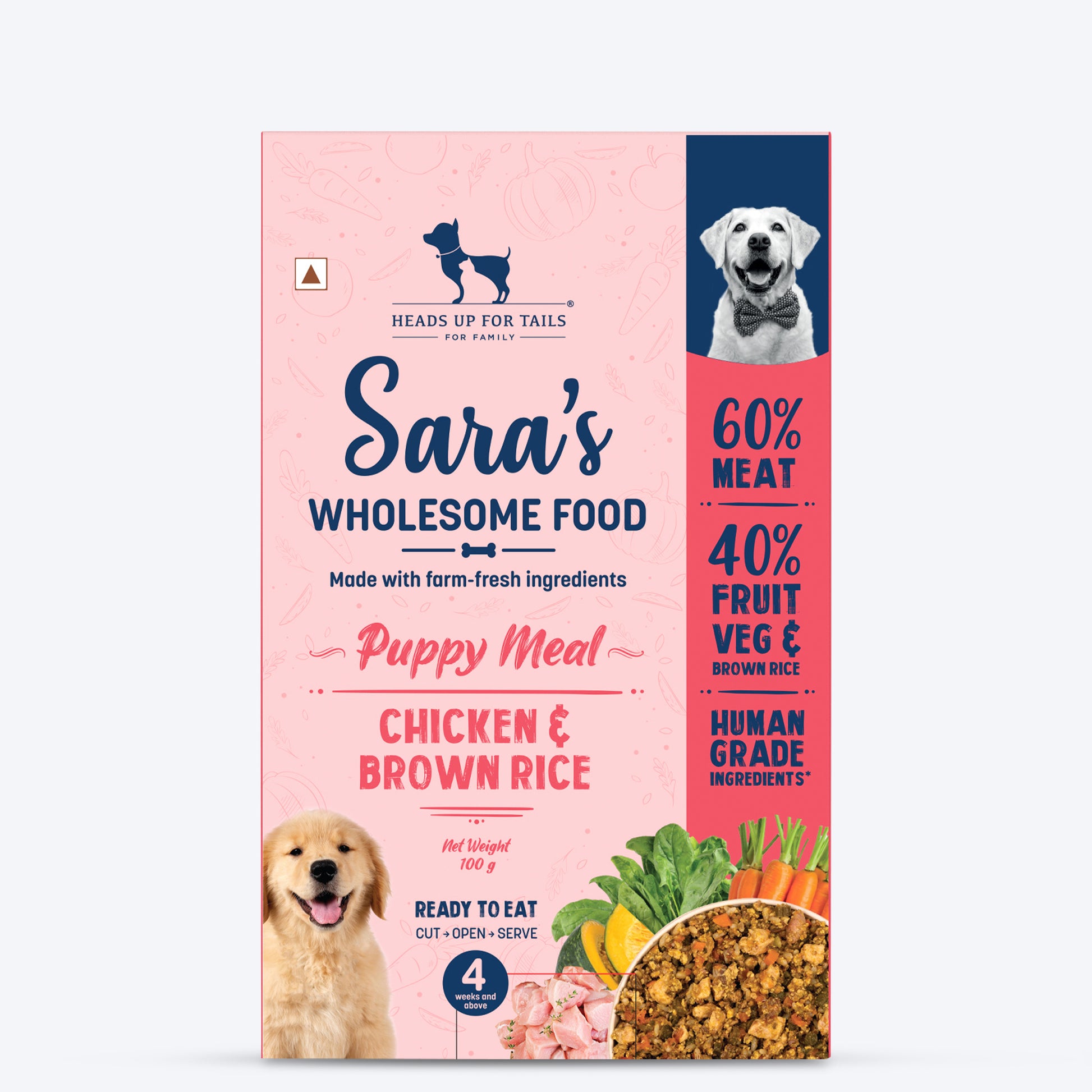 Sara's Wholesome Chicken & Brown Rice Puppy Food - 100 gm - Heads Up For Tails