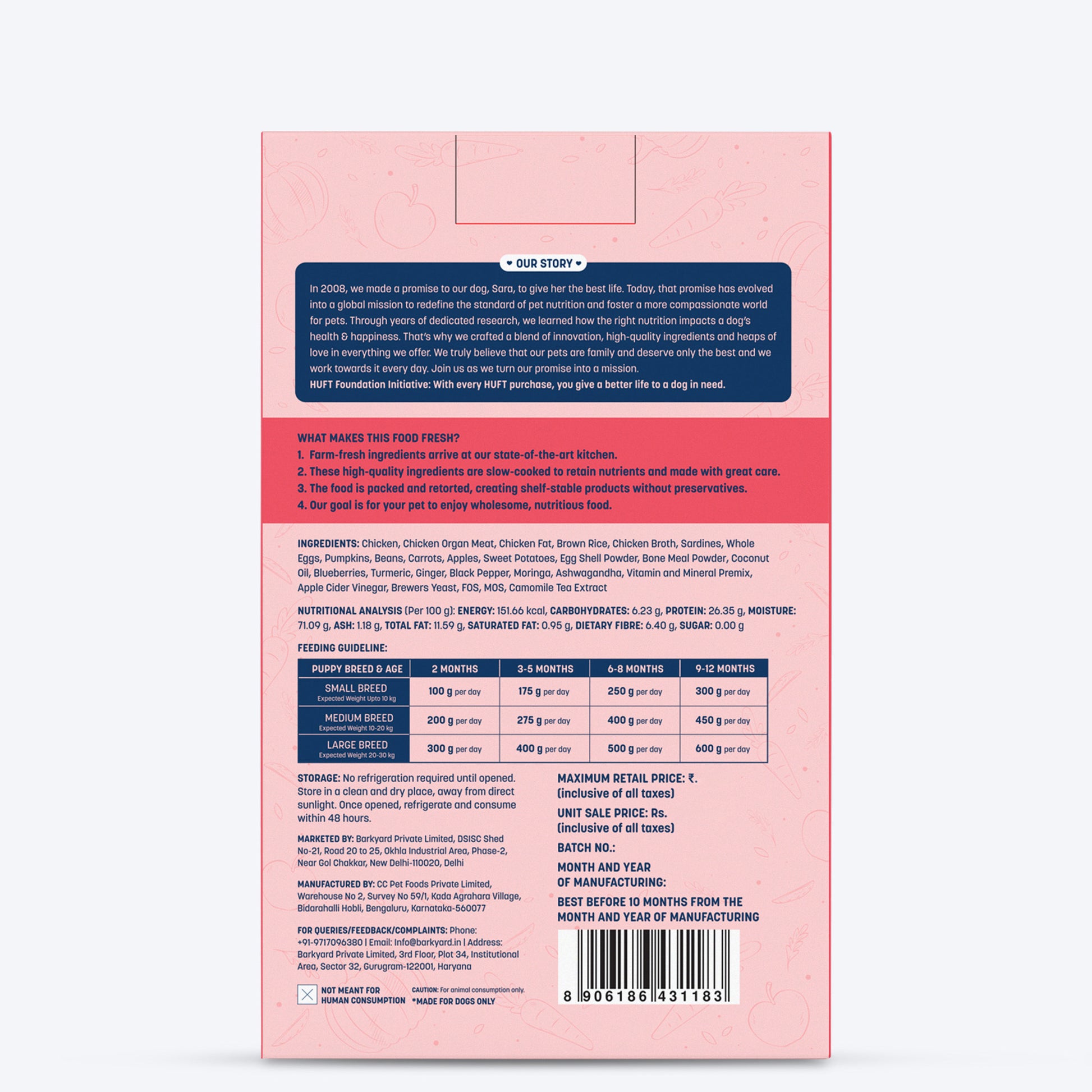 Sara's Wholesome Chicken & Brown Rice Puppy Food - 100 gm - Heads Up For Tails