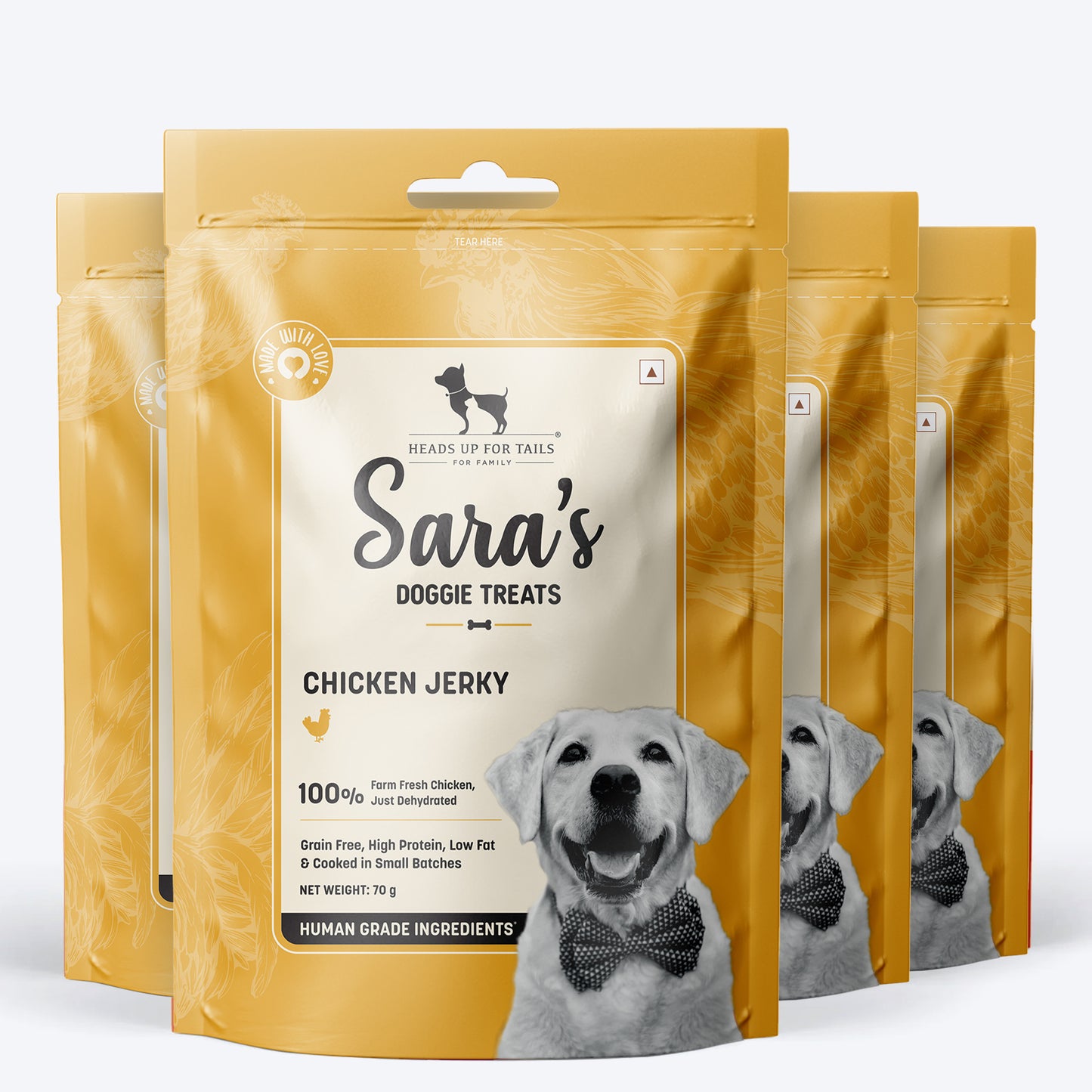 Sara's Doggie Treats Chicken Jerky for Dogs Human-Grade, Grain-Free 70 g - Heads Up For Tails