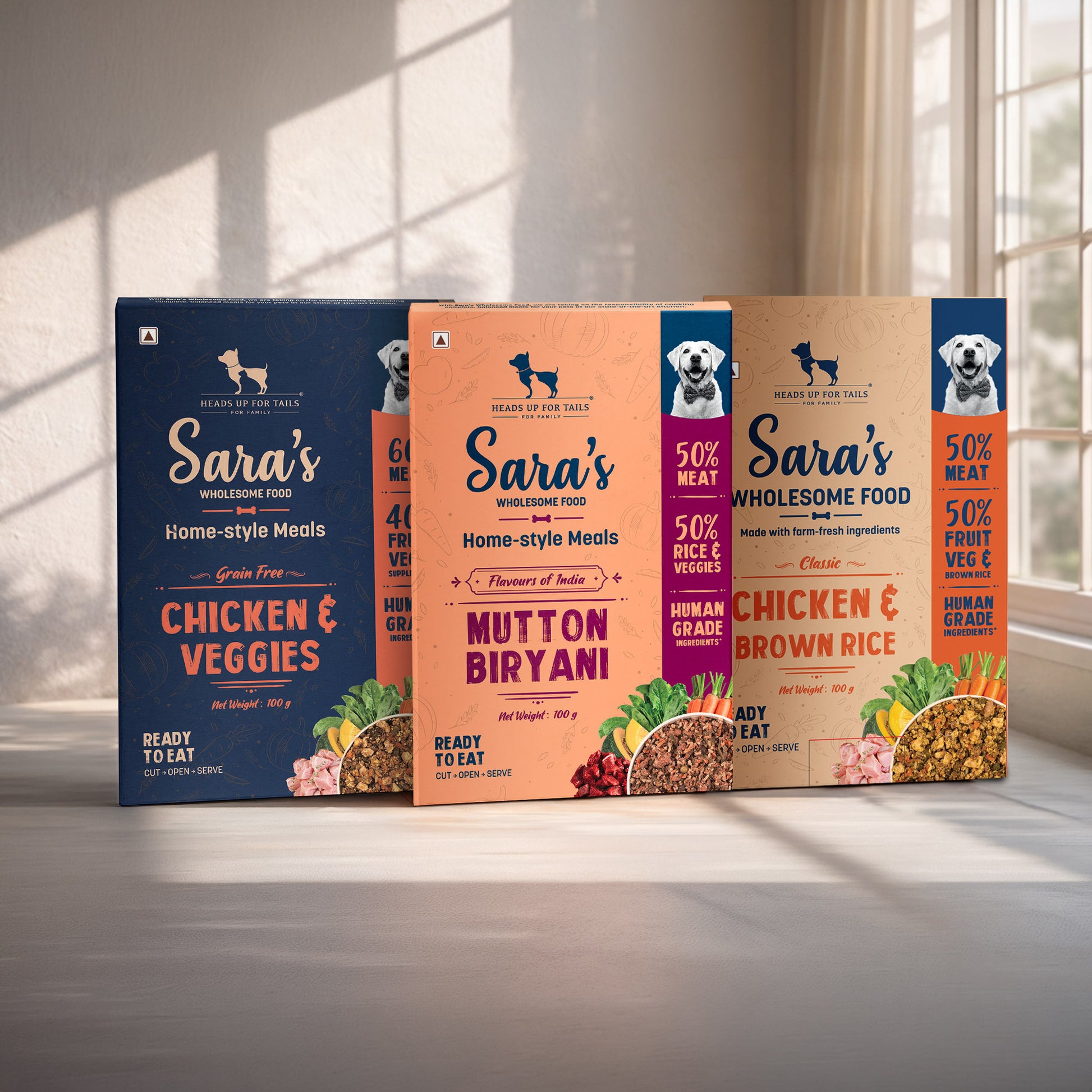 Sara's Wholesome Everyday Meals Combo For Dog - Pack of 3 (100 gm each) - Heads Up For Tails
