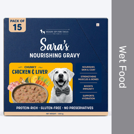 Sara’s Nourishing Gravy Chunky Chicken & Liver Wet Food For Dog - Pack Of 15 (70 gm Each)