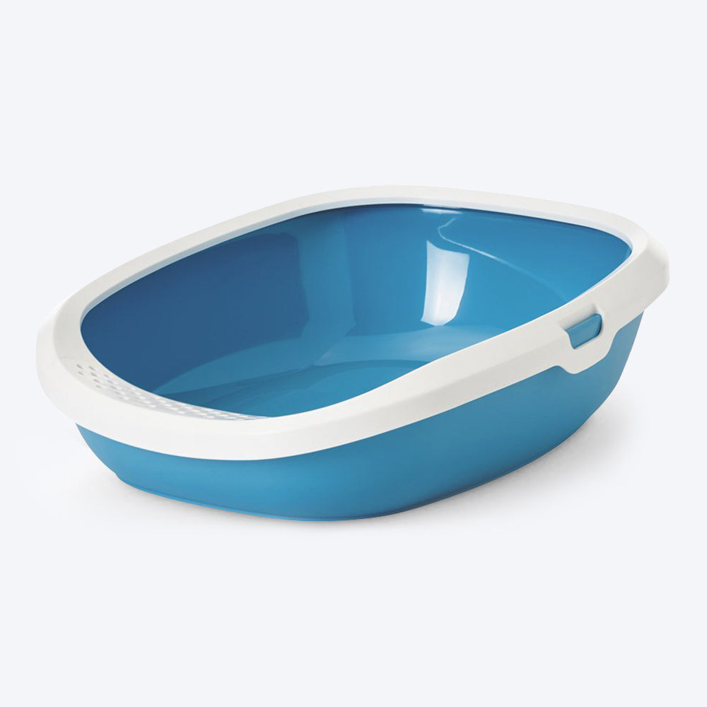 Savic Gizmo Cat Litter Tray with Rim - Blue - 20 x 14 x 5 Inches