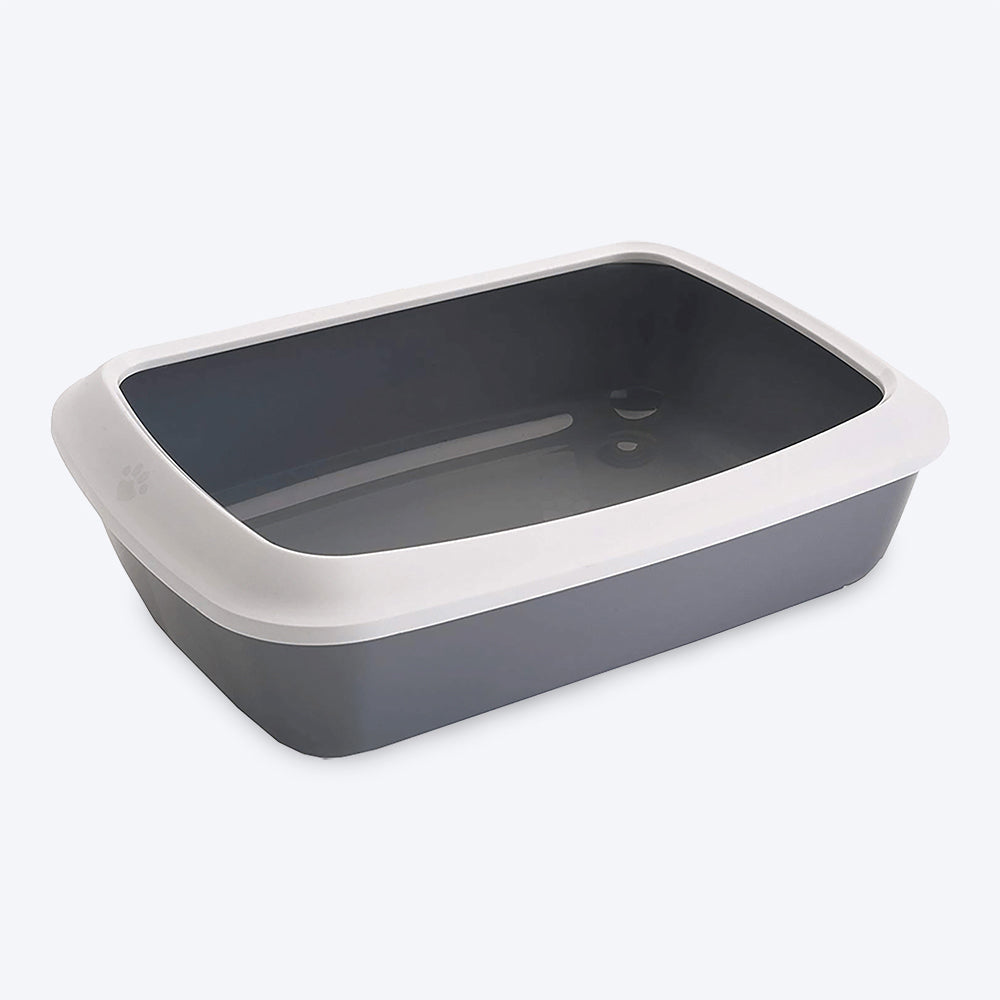 Savic Iriz Cat Litter Tray with Rim - Grey - 19.5 x 14.4 x 5.5 inch