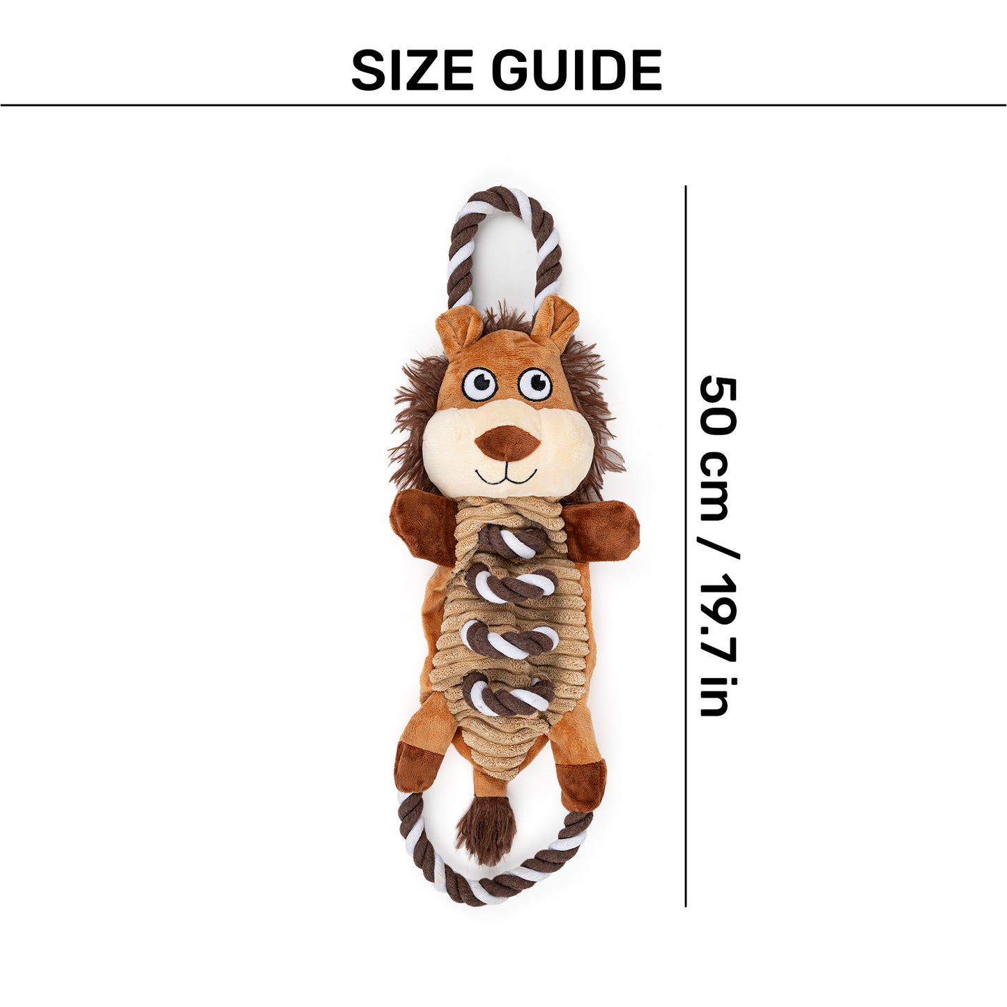 HUFT Lion With Rope Plush Toy For Dog - Brown - Heads Up For Tails