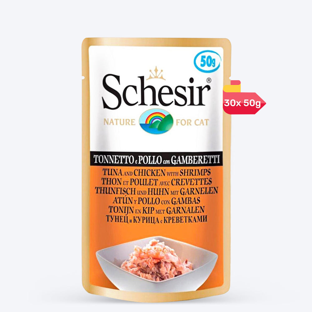 Schesir 34% Tuna & Chicken with Shrimps Wet Cat Food Pouch - 50 g_03