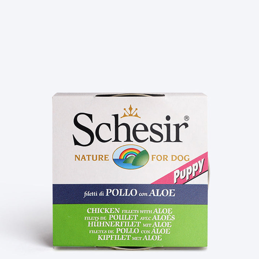 Schesir 49% Chicken Fillet With Aloe In Jelly Canned Wet Puppy Food - 150 g - Heads Up For Tails