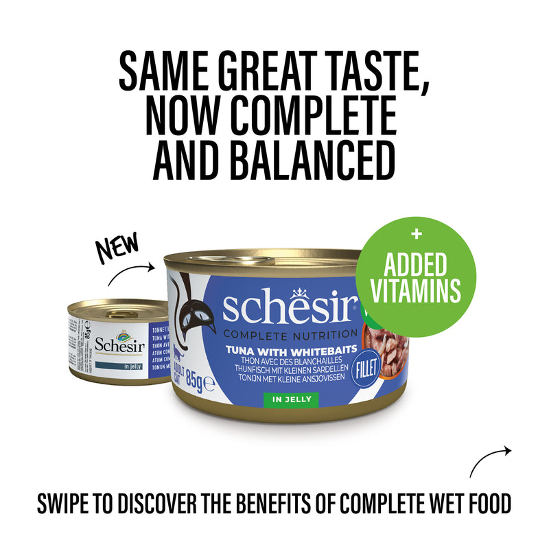 Schesir 51% Tuna With Whitebaits Wet Cat Food - 85 g - Heads Up For Tails