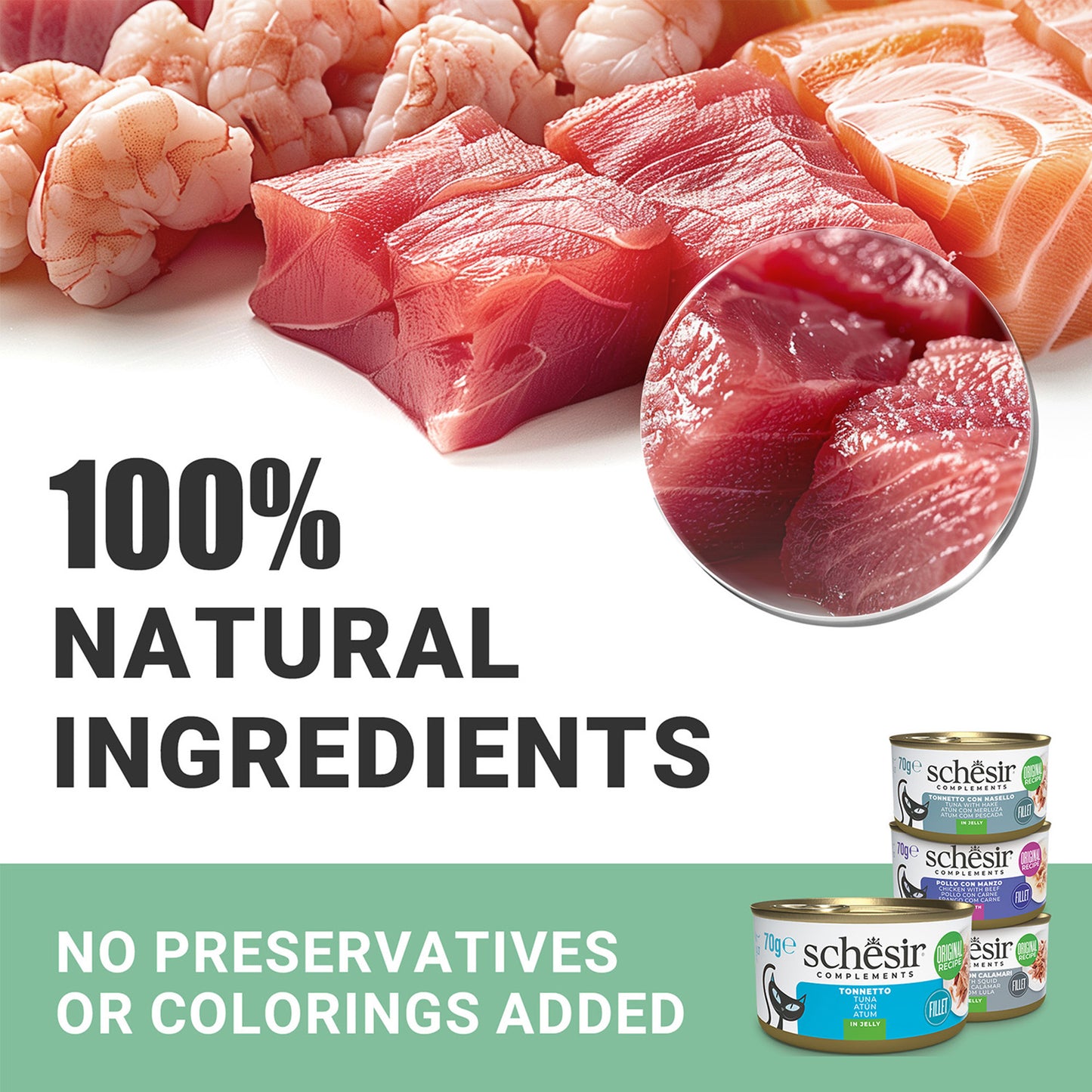 Schesir 52% Tuna in Jelly Wet Cat Food - (6 x 50 g) - Heads Up For Tails