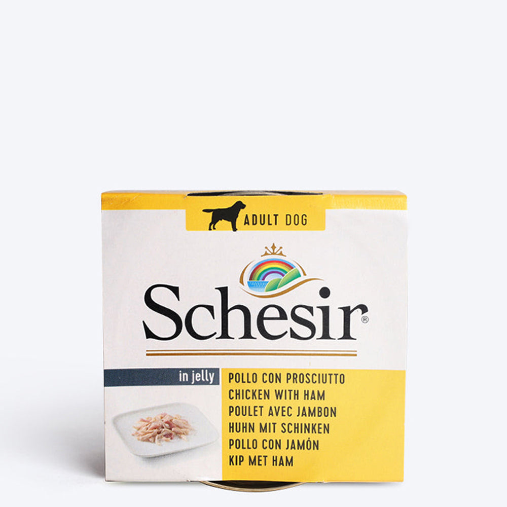 Schesir 67% Chicken Fillet With Ham In Jelly Canned Wet Dog Food - 150 g - Heads Up For Tails