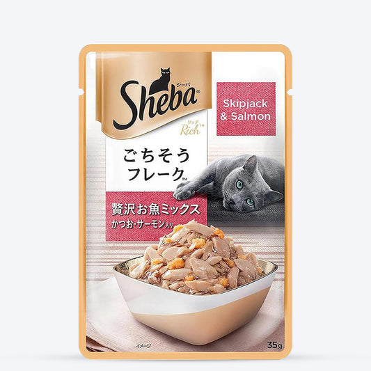 Sheba Skipjack & Salmon Adult Wet Cat Food - 35 g packs - Heads Up For Tails
